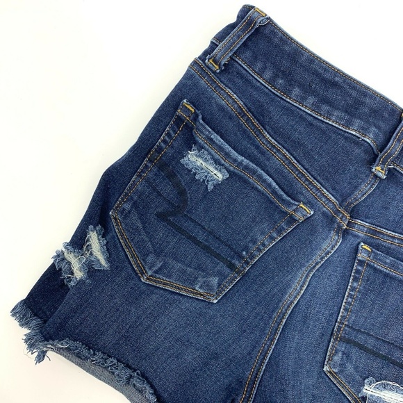 American Eagle Shortie Denim Shorts Blue Hi Rise Distressed AEO - Picture 7 of 8